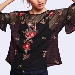 Maeve by Anthropologie Sheer Embroidered Top Women's Size XS​​​​
